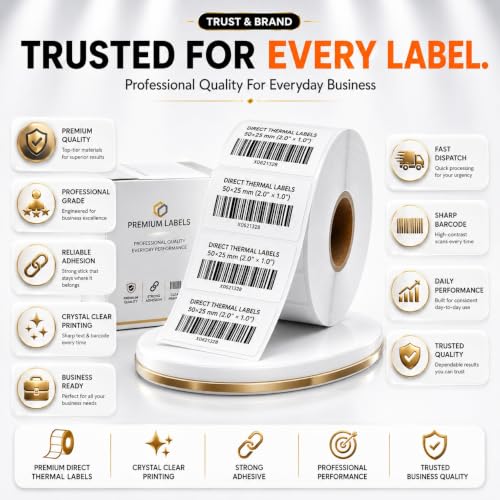Image of Shreyans Direct Thermal Labels (Pack of 10, 50mm x 25mm) - Non Tearable, Scratch Free, Water Proof & Non Fade Stickers with Permanent Marking - 5000 Labels