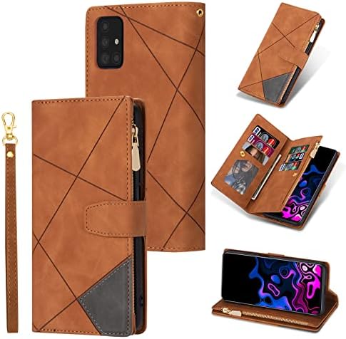 UEEBAI Wallet Case for Samsung Galaxy A51, Retro 9 Card Holder Slots Zipper Pocket Handbag Case PU Leather Magnetic Closure Kickstand with Wrist Strap TPU Shockproof folio Case - Blue