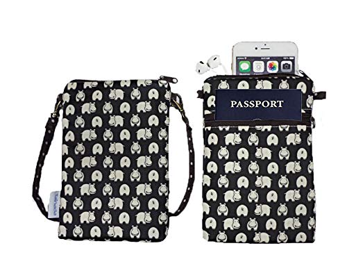 Image of Taianda Women Cell Phone Crossbody Wallet Pouch Bag (Hippo Pattern Black)