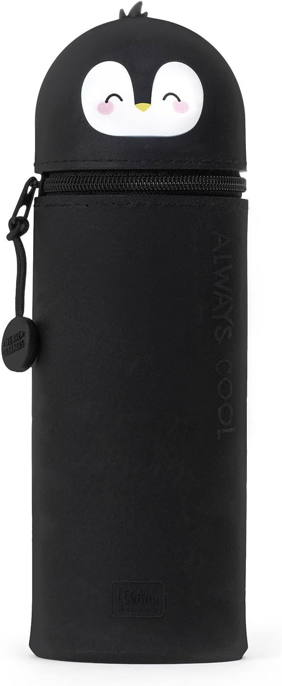 LEGAMI - Lot de 7 stylos gel effaçables + trousse Pingouin 2 en 1 – avec encre effaçable thermosensible, gamme de couleurs d'encre et design de baril, pointe de 0,7 mm