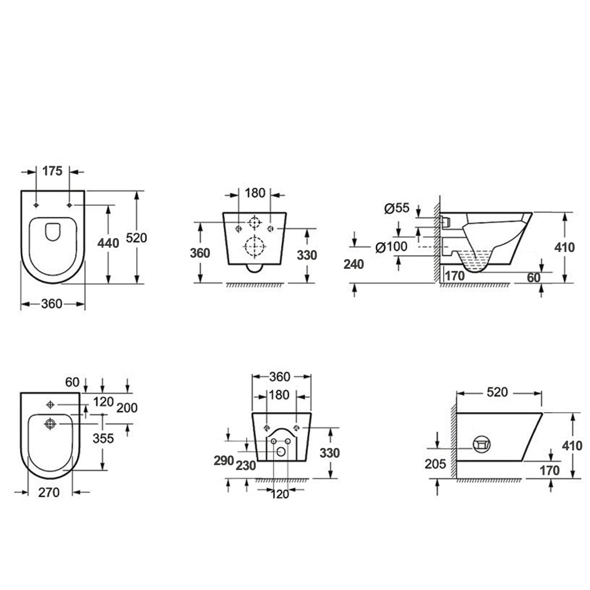 Yellowshop - Set coppia sanitari vaso rimless e bidet sospesi con coprivaso soft-close serie WOLLY