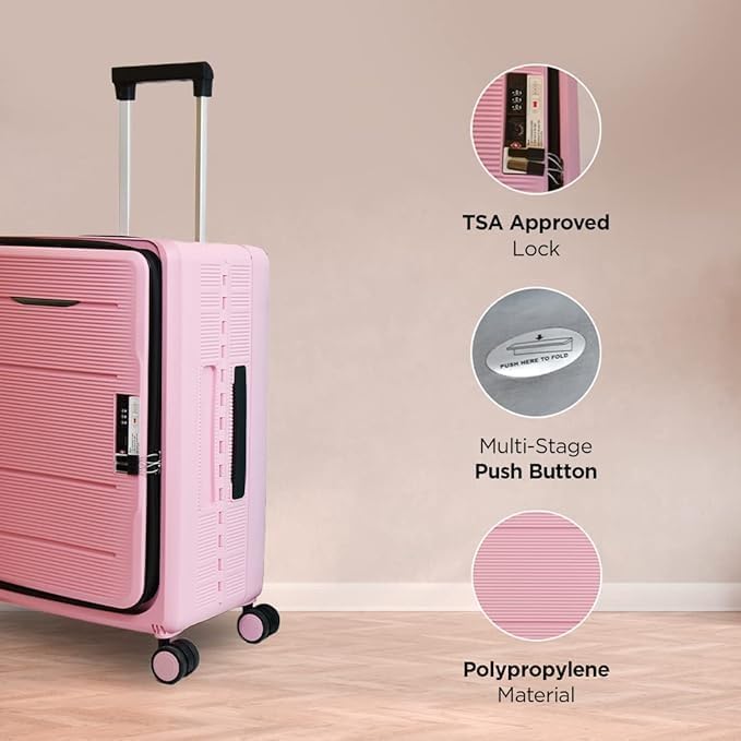 Image of Kuber Industries Plastic 20 Inch Collapsible Hard Shell 8 Wheels Double Spinner Trolley Luggage Bag for Travel - Lightweight Suitcase - Black, Small, 55 cm