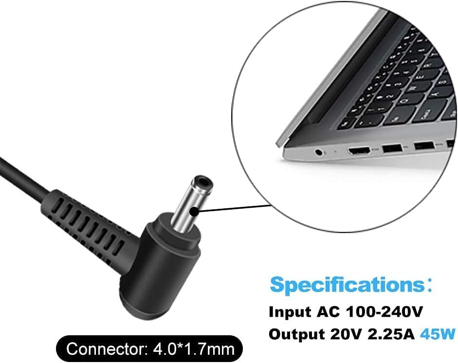 Image of 45W 20V 2.25A 4.0mm x 1.7mm Laptop Charger for Lenovo IdeaPad 3 5 100 110S 120S 310 310S 320 320S 330 330S 510 520 710 330S-15IKB 330S-14IKB 320-14IKB 320-15IKB S340 S130 S145 C340 (LE 45W 1.7)