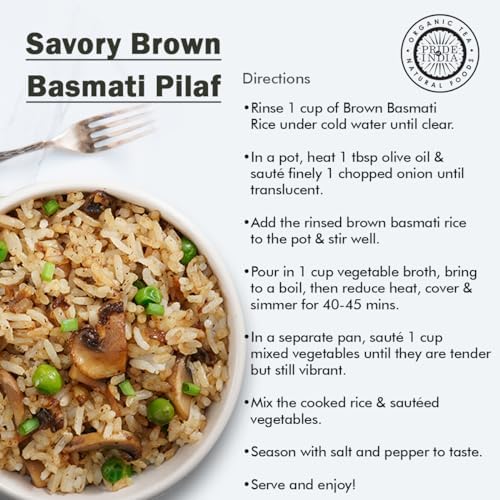 Pride Of India - Extra Long Indian Premium Brown Basmati Rice, 10 Pound (4.54 Kilo) Reclosable Bag - Naturally Aromatic, Aged, Flavorful, Slender, Non Sticky Whole Grains - 100+ Servings - Great Value