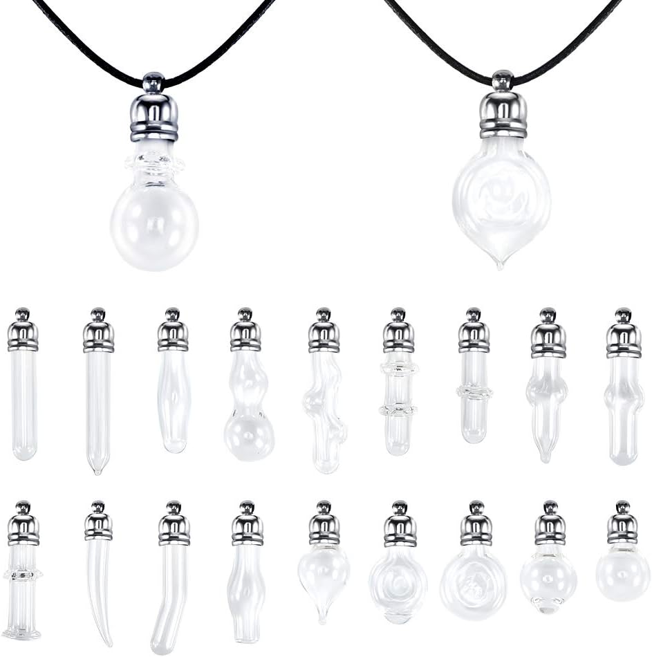 Demine Glass Essential Oil Pendant Bottle Set, 21 Pieces DIY Decoration Mini Glass Pendant Bottles for Essential Oil Vial Necklace Jewelry Decor
