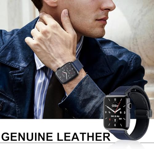 Image of Magnetic Leather Bands Compatible with Apple Watch 49mm 46mm 45mm 44mm 42mm | Genuine Leather with Magnetic Buckle for iWatch Ultra 2 Ultra SE Series 10 9 8 7 5 4 3