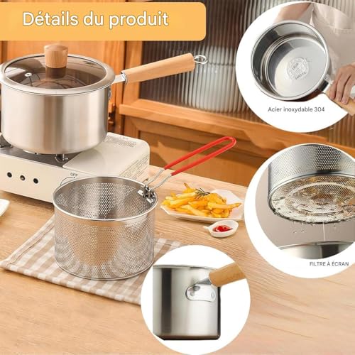 Poêle à Friture avec - Poêle à Frire avec Poignée Ergonomique | Cuisine en Acier Inoxydable pour Friture de Pommes de Terre, Poisson, Crevettes et Fruits de Mer – Image 5