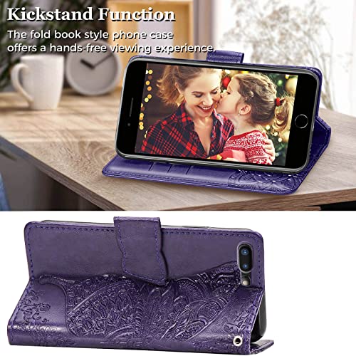 Designed For Iphone 8 Plus/Iphone 7 Plus Case,Pu Leather Wallet Phone Case With Butterfly Embossed Stand Card Holder Slots Wrist Strap Flip Cover For Iphone 7 Plus/8 Plus/6 Plus/6S Plus,5.5"(Purple) #TOP1