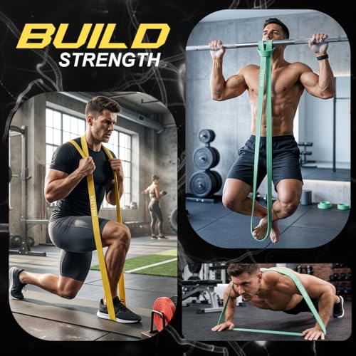 Image of Wellesa Resistance Bands, Pull Up Assist Exercise Band, Perfect for Mobility, Body Stretching, Home Workout, Fitness Training Loop Bands for Men & Women (Purple, Green)