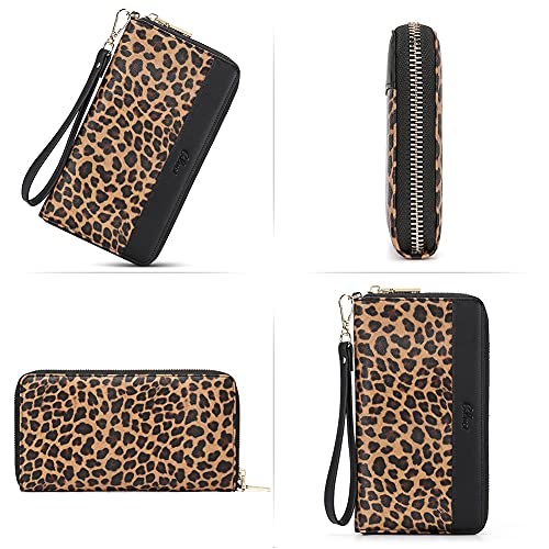Cluci Women Wallet Large Leather Rfid Blocking Designer Zip Around Card Holder Organizer Ladies Travel Clutch Wristlet Leopard Pattern #TOP5