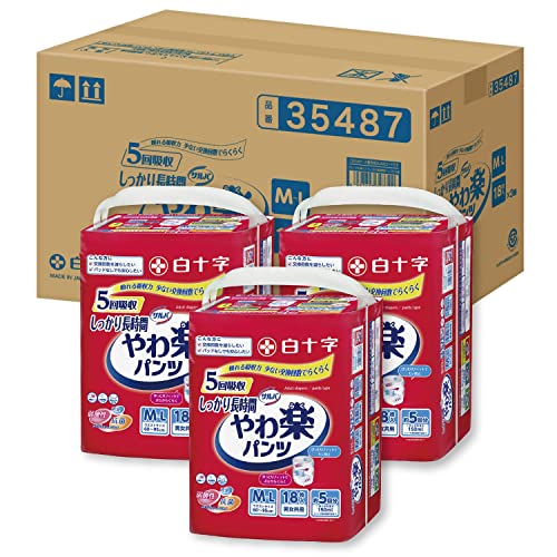 【ケース販売】 白十字 サルバ パンツタイプ やわ楽 しっかり長時間 M~L 5回 18枚×3個