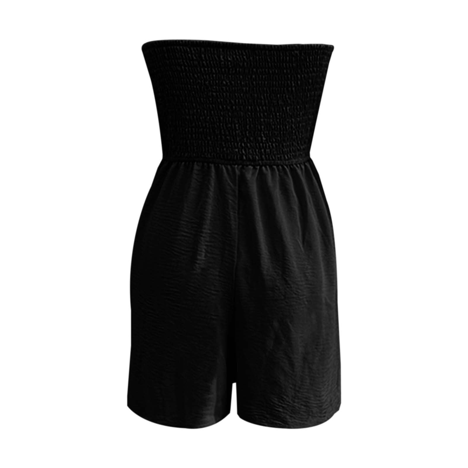 Jumpsuit Damen Sommer Kurz Elegant Romper Boho Bandeau Playsuit Pissee Stretch Overall Einfarbige Hohe Taille Hosenanzug Sexy Leicht Luftig Shorts mit Kordelzug Business Urlaub Strand Konzert Outfit