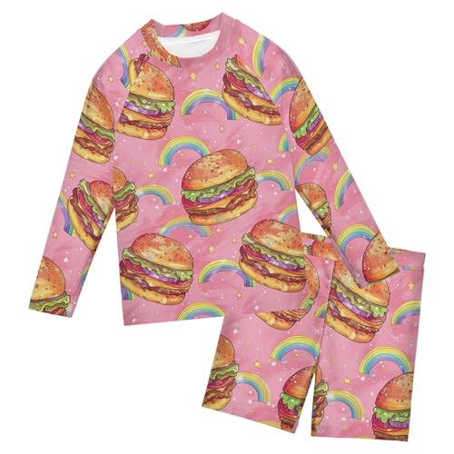 Hamburger Rainbow Toddlers and Baby Boys' Swimsuit Trunk and Rashguard Set B0403449