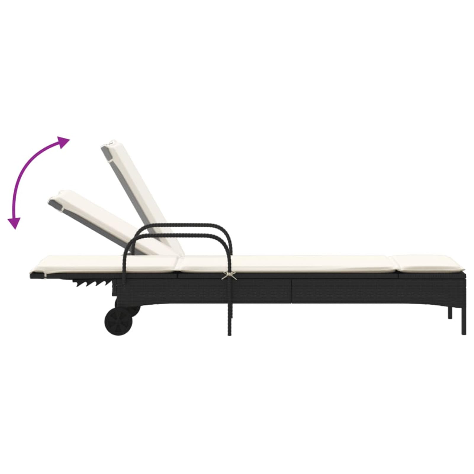 ShGaxin Lettino Prendisole con Ruote e Cuscino in Polyrattan Nero,Lettino Prendisole,Sdraio da Spiaggia,Lettino da Sole,Lettino da Giardino-368308