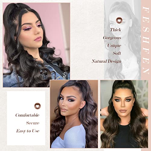 FESHFEN Long Ponytail Extension Curly Wavy Clip in Synthetic Hairpieces Drawstring Ponytail Medium Brown Pony Tail Hairpiece Hair Pony Extension for Women Girls 24 inch - Image 4