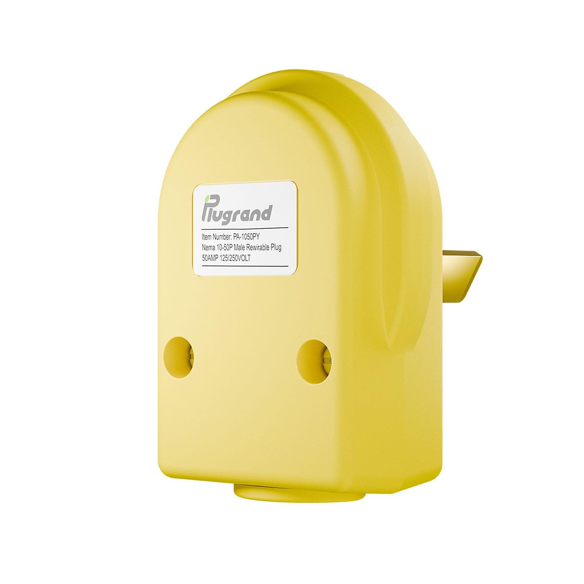 Nema 50 Amp 125/250 Volt Angle Plug, 3 Pole 3 Wire Grounding Straight Blade Plug for Dyers and Ranges, Works with Cable OD Max. 1.0 Inch Yellow