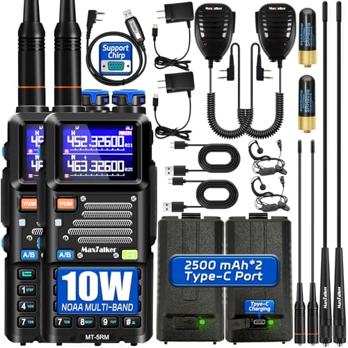 5RM Ham Radio Handheld Walkie Talkie: Long Range Walkie Talkies with NOAA Weather Receiver, Upgraded Antenna, Speaker Mic, 2500mAh Battery Type-C Charging for Work,Camping,Hunting Essential 2Pack