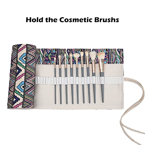 Image of Surblue Canvas Pencil Case Pencil Roll Wrap with 72 Slots Coloring Pencil Holder Organizer Paint Brush Storage Pouch Portable for Artist,Writer (Multicolour