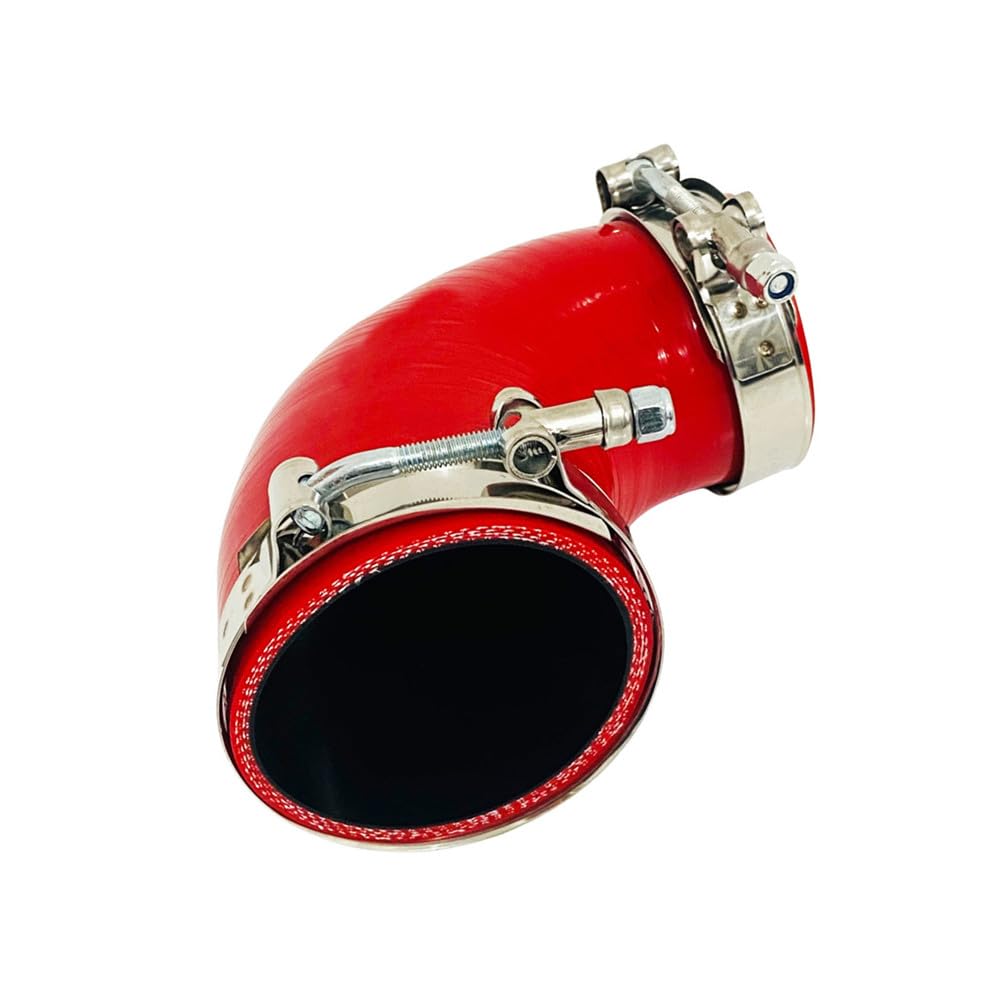 AotoKoop ID 1.5 to 2.5" (38mm to 63mm) Silicone Reducer 90 Degree Silicone Elbow, Leg Length 4" (102mm), 4-Ply Reinforced Wall 0.2" (5mm), with T-Bolt Clamps 2pc Red
