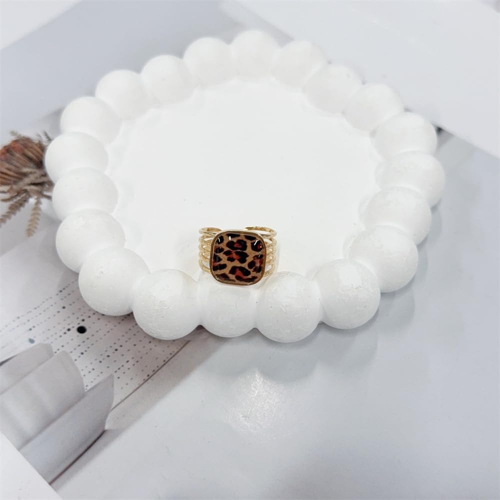 Geometry Leopard Print Gold-Tone Statement Ring for Women Stainless Steel Fashion Vintage Adjustable Bohemian Open Wedding Band Finger Rings 80s 90s Y2k Gothic Jewelry Trendy Cocktail Party Prom Accessory - Image 5