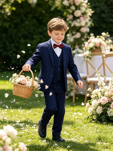Image of Boys' Formal Suit 5 Piece Slim Fit Suits for Boy Kids Tuxedo Toddler Wedding Ring Bearer Outfit Teen Communion Dress