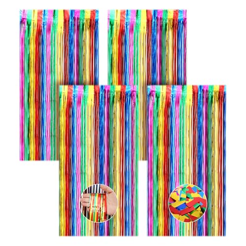 Chanumetal 4 Stück Lametta Vorhang Bunt mit 1 Packung Konfetti, 1 x 2...