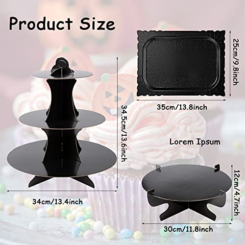 3-Tier Cardboard Black Cupcake Stand Disposable Dessert Display Tower Cupcake Holders Rectangle Serving Tray 1-Tier Round Cake Stand Platters For Birthday Graduation Party Supplies (7-Set) #TOP2