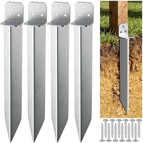 Einschlaghülse Bodenanker – 4 Stück Eisenbodenhülse für Holzpfeosten, Passend für Schaukel & Gartenhaus, Stabil mit Korrosionsschutz(5x40cm,Silber)