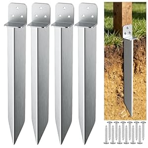 Strifuture Einschlaghülse Bodenanker – 4 Stück Eisenbodenhülse für Holzpfeosten, Passend für Schaukel & Gartenhaus, Stabil mit Korrosionsschutz(5x40cm)