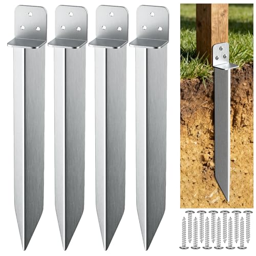 Einschlaghülse Bodenanker – 4 Stück Eisenbodenhülse für Holzpfeosten, Passend für Schaukel & Gartenhaus, Stabil mit Korrosionsschutz(5x40cm)