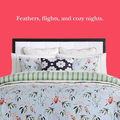 Image of kate spade new york Bird Garden King Comforter Set, 300 Thread Count Cotton Reversible Cover, All Season 3 Piece Bedding, Machine Washable, Floral Multicolor