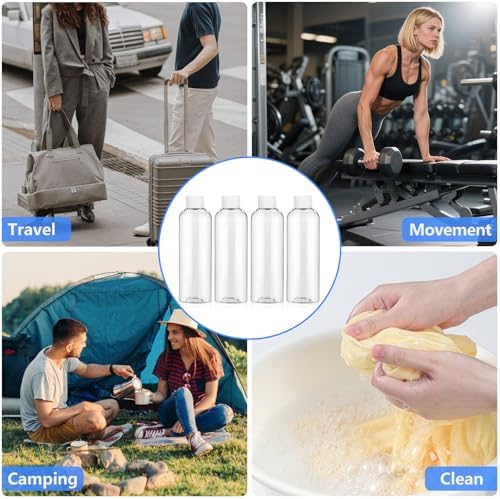 DTDNZKN 4 Pack 3.4 Oz (100ml) Clear Plastic Shot Bottles with caps - 5