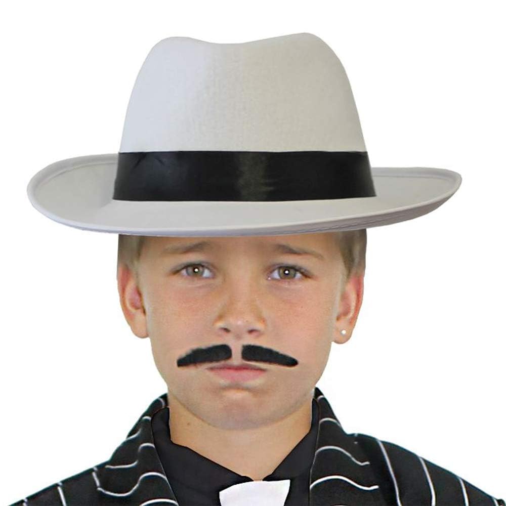 Childs Gangster Hat - Pack of 1 - White Gangster Trilby with Black Band - Kids Mafia Fedora Fancy Dress Costume Accessory