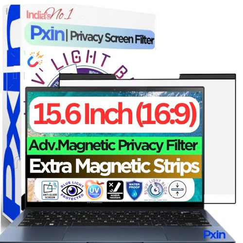 Image of Pxin 15.6 inch (16:9) Laptop Magnetic Privacy Screen Guard | Anti Glare | Magnetic Privacy Filter | 28 Privacy Briopix Dual Grid tech | Anti peep Ultra Series