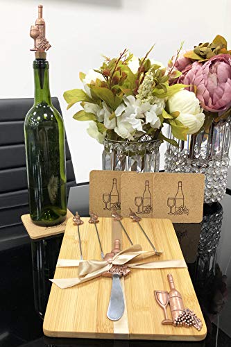 Ebros Bamboo Wooden Cheese Board 8.75" By 7.25" With Stainless