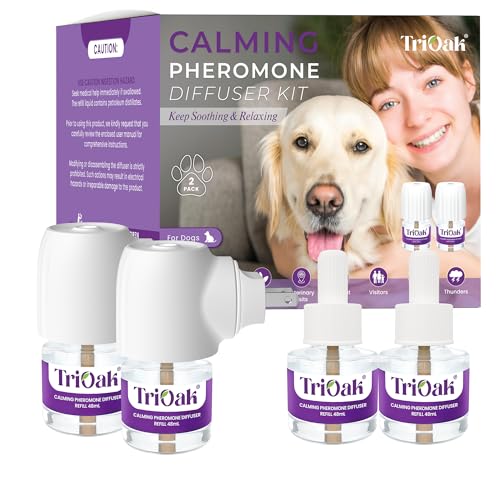 TriOak Pheromone Diffuser for Dogs: Advanced Calming Pheromones for Dogs – Dog Calming Diffuser for Relaxation & Comfort – Long-Lasting Dog Appeasing Pheromone