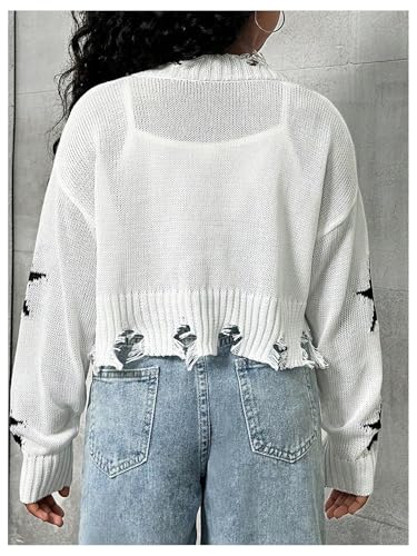 WDIRARA Girl's Graphic Print Raw Hem Cardigans Long Sleeve Open Front Knitted Crop Sweaters2