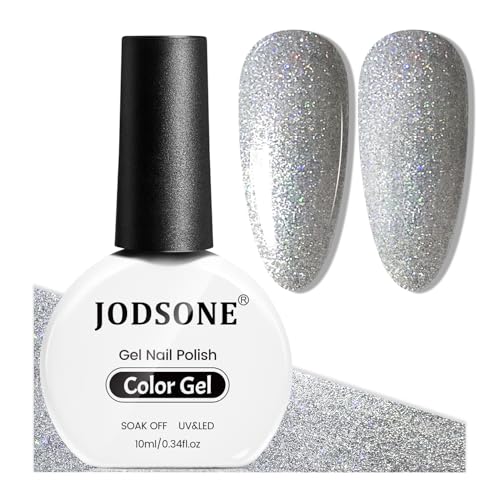 JODSONE 10ml Smalto per unghie in gel argento lucido Smalto per unghie in gel argento Glitter High Gloss Soak Off U V Nail Manicure Salon Fai da te a casa