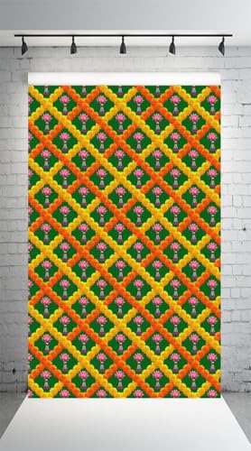 Image of DHARA CREATION All Over Lotus Backdrop Cloth for Pooja Decoration- 8ft x 5ft, Premium Fabric, Ideal for Pooja, Religious Ceremonies, and Home Decor. Washable Fabric, Green