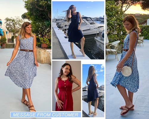 Image of AUSELILY Drawstring Waist Dress for Women Sleeveless Sundress Casual Summer Scoop Neck Swing Midi Dresses 2025 with Pockets