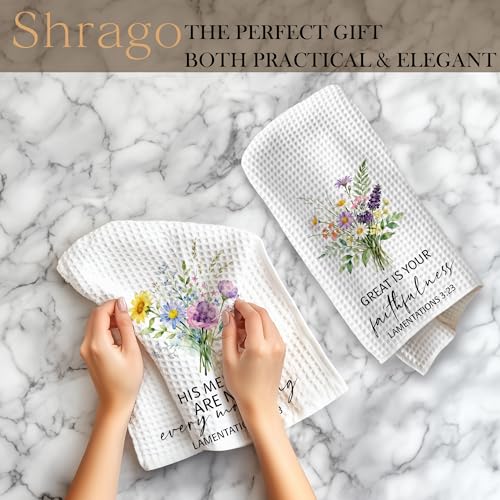 Image of Christian Floral Kitchen Towels, Inspirational Flower Bible Verse Dish Tea Towels for Kitchen, Christian Gifts for Women Faith Decorative Hand Towel for Bathroom Decor, 16x24 Inch Set of 2