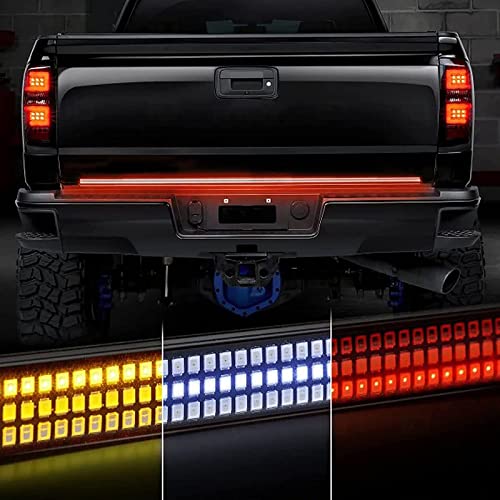 Amexmart 48'/49' Tailgate Light Bar Triple Row LED Tailgate Light Strip with Red Running Brake Lights White Reverse Amber Turn Signal Lights