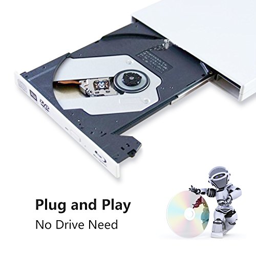 External Blu-ray DVD CD Drive USB 2.0 3D Blu-Ray Player Portable CD/DVD-ROM Burner BD-ROM for PC Compute Desktop Notebookr (White) - Thumbnail 6