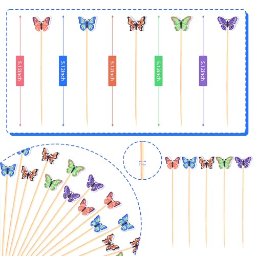 Butterfly Cocktail Picks 5 Color Pattern Butterflies Theme Baby Shower Toothp...