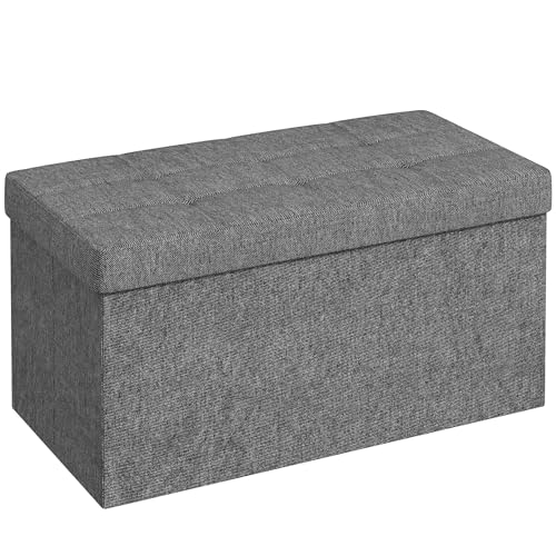 HOMCOM Puff Almacenaje, Banco Almacenaje Plegable, 84 L, 76x38x38 cm, Tapizado en Lino Sintético, Baúl de Almacenamiento, Carga 120 kg, Taburete para Sala de Estar, Dormitorio, Entrada, Gris Oscuro