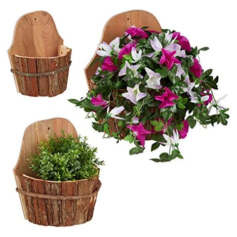 Relaxdays Juego de 3 Macetas de Pared de Madera Natural Cover