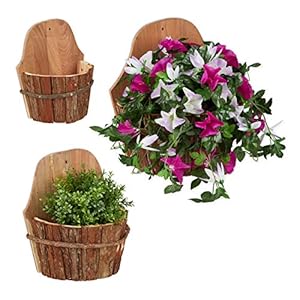 Relaxdays plantenbak muur, set van 3, hout, met schors, bloembak hangend, buiten, klein, tuindecoratie ophangen, natuur