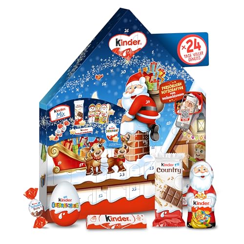 kinder Maxi Mix Adventskalender 2025 – 8 Hohlfiguren, 2 Überraschungseier & weitere Schokoladen-Spezialitäten – Geschenk im Häuschenformat zu Weihnachten & Adventszeit – 1 Kalender à 351g