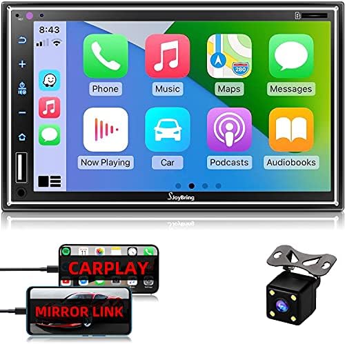 Car Stereo Compatible with Apple Carplay, Double Din 7" Full Touch HD Capacitive Screen - Mirror Link, Bluetooth, Backup Camera, Steering Wheel Controls, Subwoofer, USB/SD Port, AM/FM Car Radio