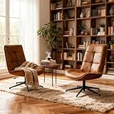 MEUBLE COSY Lounge Chair Swivel Set of 2, Modern Recliner with Adjustable Backrest, Living Room Armchair Height Adjustable, Soft Suede, Metal Legs, Brown